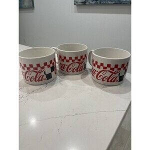 Vintage Coca-Cola Soup Mug by Gibson Red Black White Checkered 1997 Set Of 3